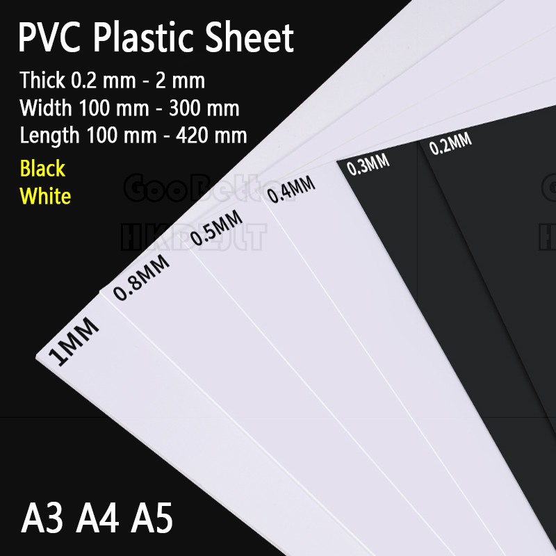 PVC Plastic Sheet Thin Slice White Black Thick 0.2 mm 0.3 mm – 2 mm A3 A4 A5