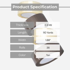 36 Rolls Brown Carton Sealing Tape 2″ x 110 Yds Box Shipping Moving Tape 2.3 Mil