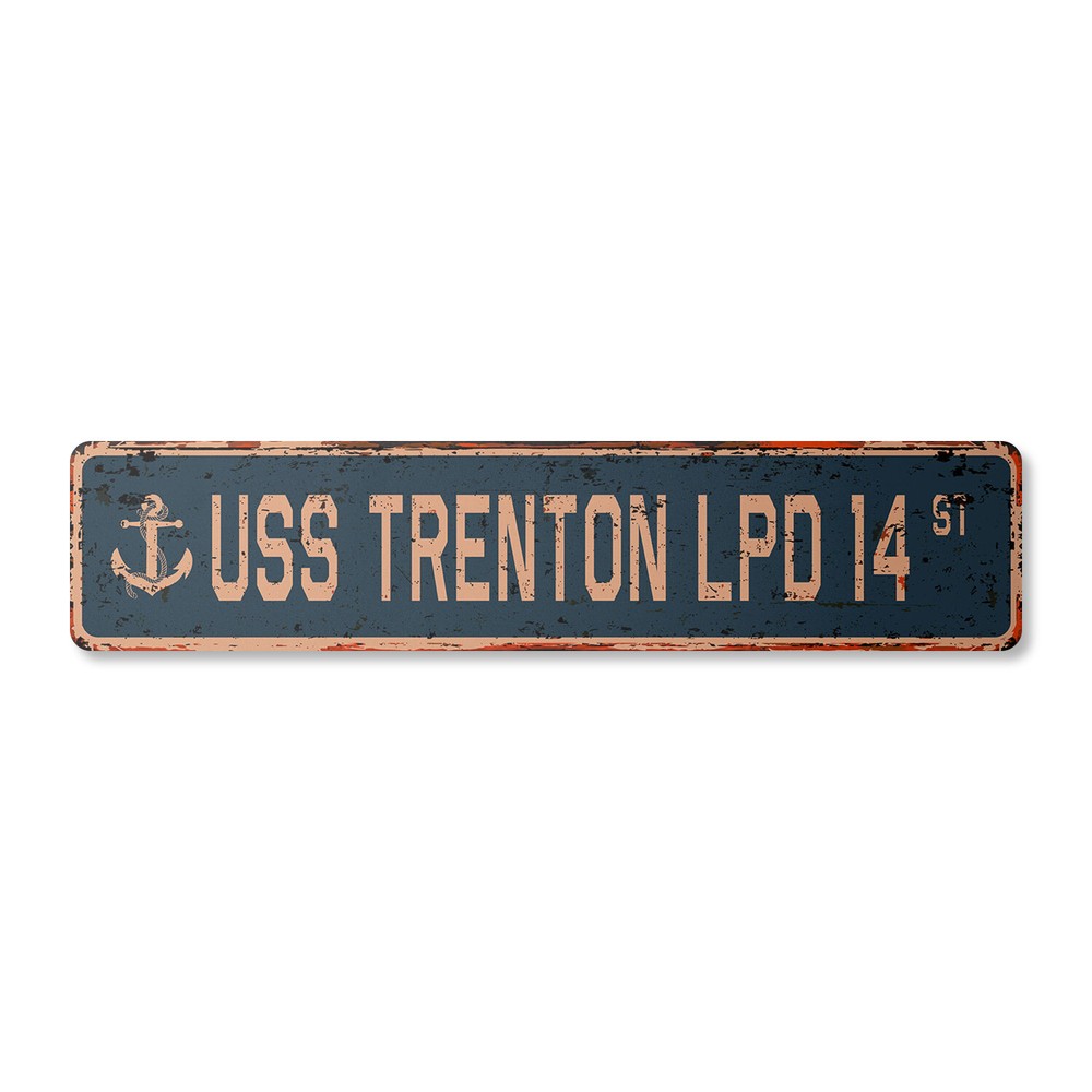 USS TRENTON LPD 14 Vintage Street Sign us navy ship veteran sailor rustic gift