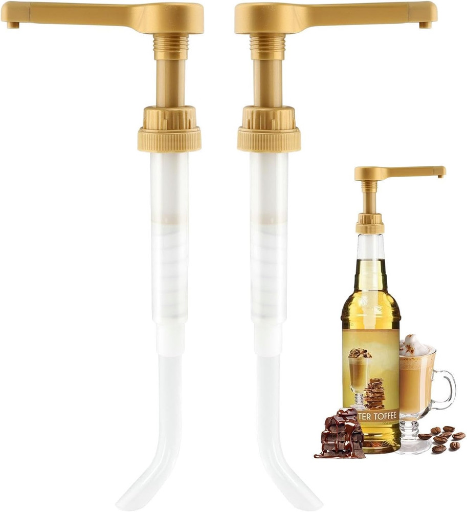 2Pcs 64oz Sauce Pump Dispenser for Syrups & Sauces – Gold & White