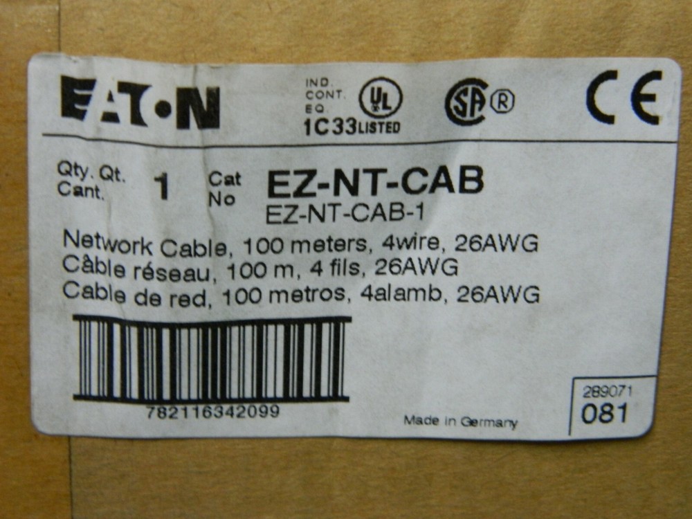 NEW EATON EZ-NT-CAB 100m / 328′ Feet 4 Twisted Pair 26AWG Cat 5e Network Cable