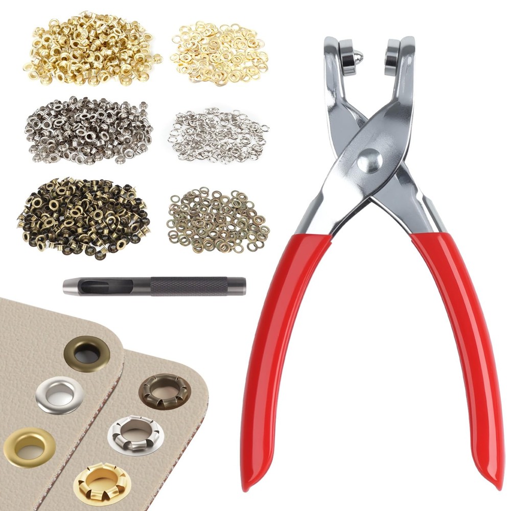 1203Pcs 1/4 In 6mm Grommet Eyelet Pliers Tool Kit 1200 Metal Eyelets