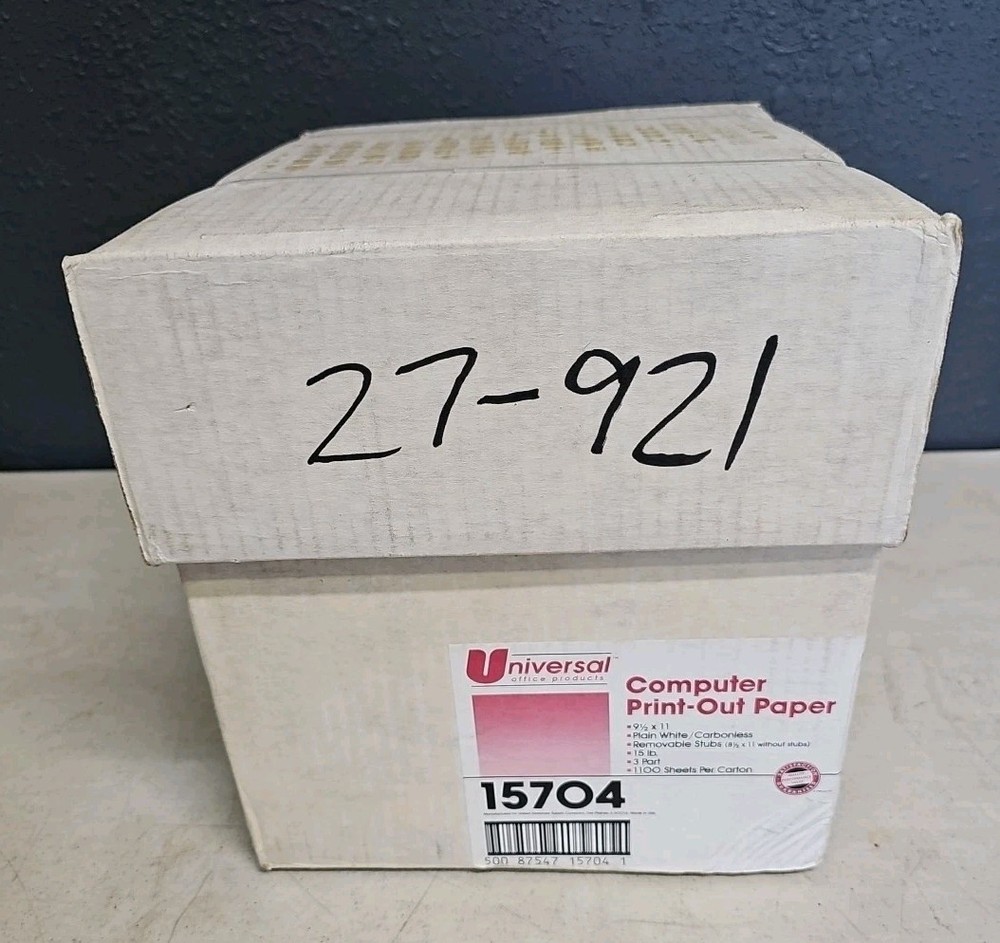 Universal Perforated Paper White 1100 Sht 9.5″ x 11″ w Removable Stub Letter 15#
