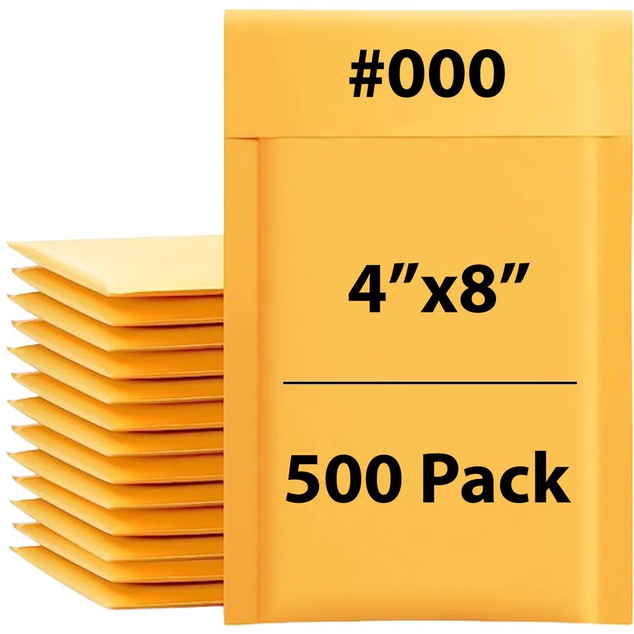 500 #000 4×8″ KRAFT BUBBLE MAILER PADDED ENVELOPES 4″ x 8″ 4×8 4in 8in