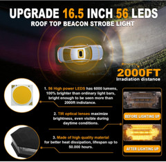 16.5 Inch Roof Top Beacon Emergency Strobe Light 56 LED Magnetic Warning Caution