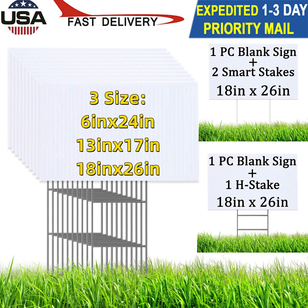 Blank White Yard Signs Billboard with Stakes – DIY craft 6*24”/13*17”/18*26”