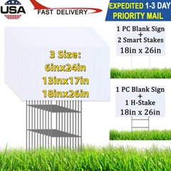 Blank White Yard Signs Billboard with Stakes – DIY craft 6*24”/13*17”/18*26”