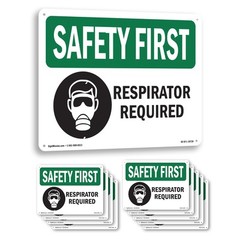 Respirator Required With Symbol OSHA SAFETY FIRST Sign Or Decal – 5 or 10 Pack