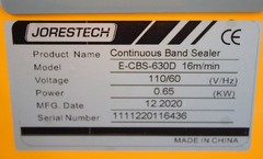 JORESTECH E-CBS-630D Continuous Band Sealer Digital Control for Pla (3368509)