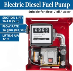 110V Electric Diesel Oil Fuel Transfer Pump w/ Meter with 13′ Hose & Nozzle Kit