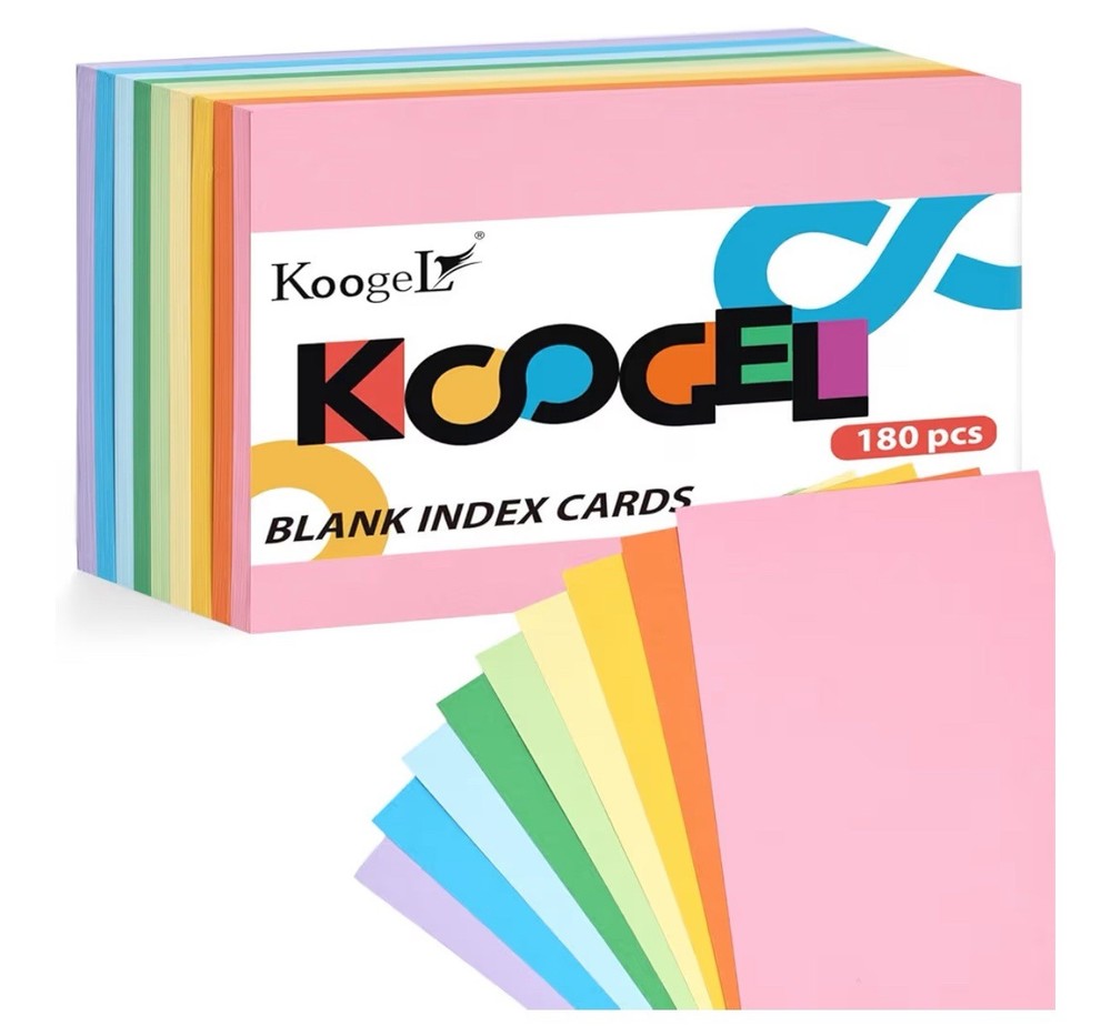 Koogel Blank Index Cards 180PCS Flash Cards Unruled 5 x 8 Inch Note/Study Cards