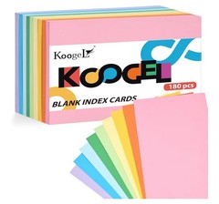 Koogel Blank Index Cards 180PCS Flash Cards Unruled 5 x 8 Inch Note/Study Cards
