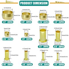 Dekiphox 500Pcs Brass Compression Sleeves Ferrules Inserts Kit 1/2 3/8 5/16 1/4