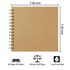 DIY Scrapbook Album 7×7 Inch, Hardcover Kraft Paper 7 Inch 40 Pages, Khaki