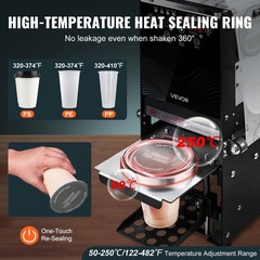 VEVOR Fully Automatic Sealing Machine Tea Cup Sealer 500-650 Cups/H 180 mm Black