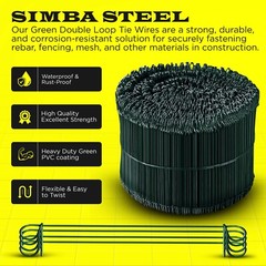 Double loop wire ties 8 inch 1000pc green PVC coated 17 gauge SIMBASTEEL
