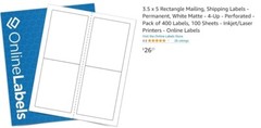 PACKZON 400-Labels 3.5×5 Rounded Corner Self Adhesive 4-Labels/Sheet (NEW)