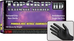 TOPGRIP HD Black Nitrile Exam Gloves, Powder Free, 7 MIL, FULL CASE, Size LARGE