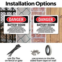 (2 Pack) Battery Room Contains Lead-Acid OSHA Danger Sign Decal Metal Plastic