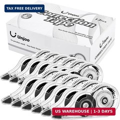 Unjoo White Correction Tape, For school, Office,12pack, 5M/196″x0.2″,Black | Eas