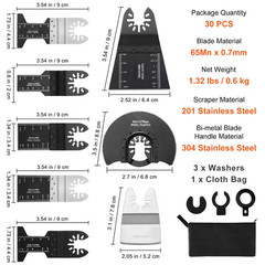 Universal Quick Release, 30-Pieces Multi Tool Blade Kit, 8 Types for Wood, Metal