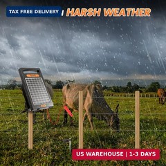 24 Hour Solar Electric Fence Charger, 10 Miles, Up to 10200v Output Range Electr
