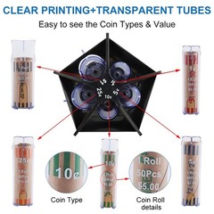 Coin Counter Sorter Tube, with Wrappers, 5-in-1 Change Machine, Organizer &