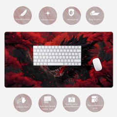 Huge Dragon Large Mouse Pad – Red and 15.7L x 31.5W inches, Black