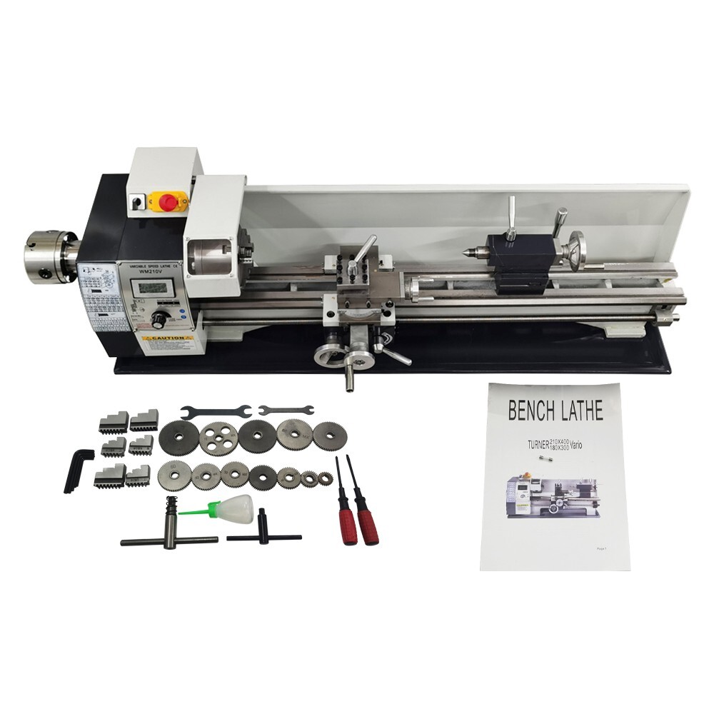 WM210V Precision Metal Bench Lathe Inch Thread Brushless Motor Double Chuck