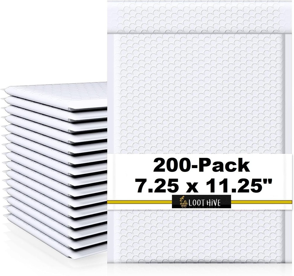 200-Pk WHITE 7.25 x 11″ Padded POLY BUBBLE MAILER #1 shipping DVD game envelope