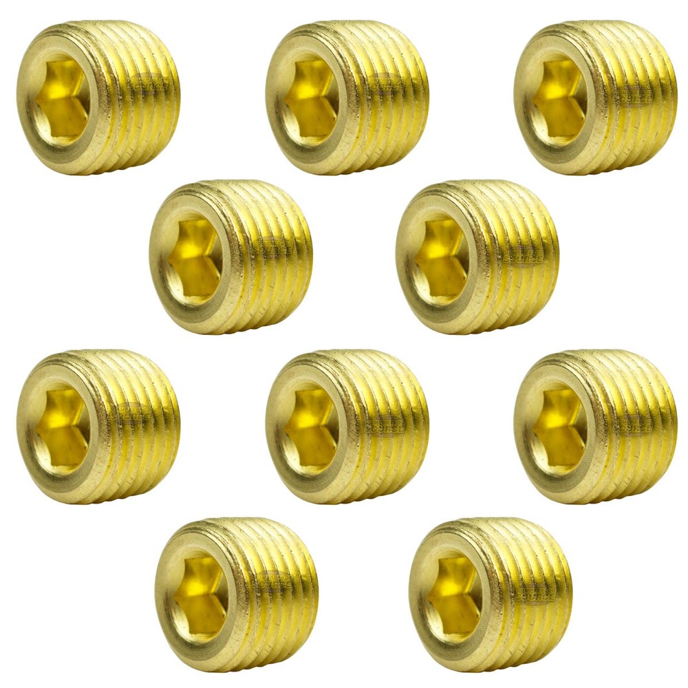 Countersunk Hex Plug 1/8″ Male NPT Brass Pipe End Fitting Cap 10 Pack