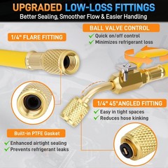 29986 1/4″ HVAC Refrigeration Manifold Charging Hoses W/ Ball Valve 72″ RYB Set