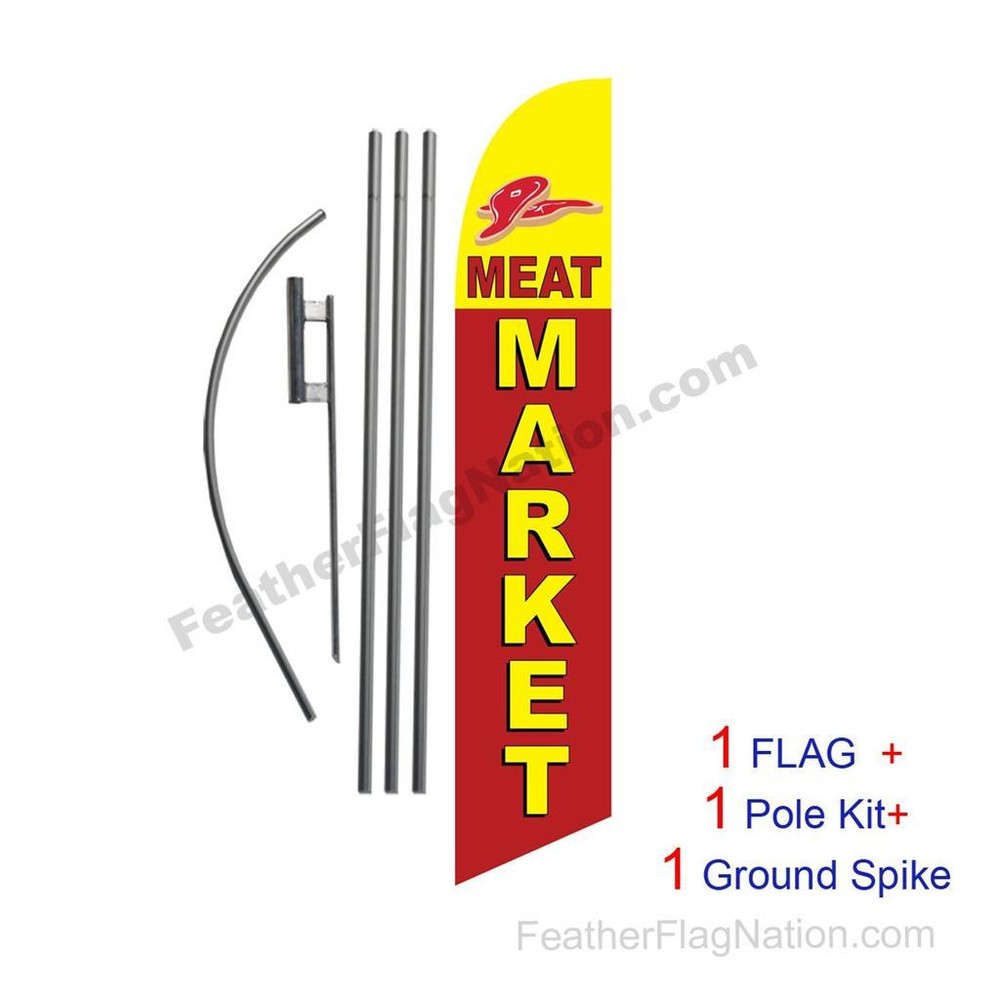 Meat Market 15′ Feather Banner Swooper Flag Kit with pole+spike