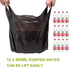 Reusable Black Plastic T-Shirt Bags, Medium 12×20 Inches for Groceries – 50 pcs