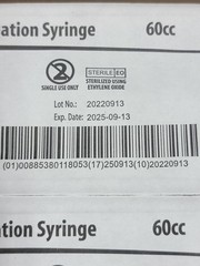 Cardinal 60cc Piston Irritation Syringe 60mL SYRINGE ONLY, Sterile, 25pk