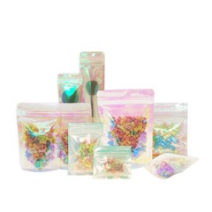 100 Pcs Iridescent Zip lock Bags Pouches Cosmetic Hologram Holographic Clear Bag