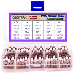 100Pcs Quick Blow Ceramic Tube Fuse Assorted Kit Amp 250V 0.5A, 1A, 5A, 6A, 8A,