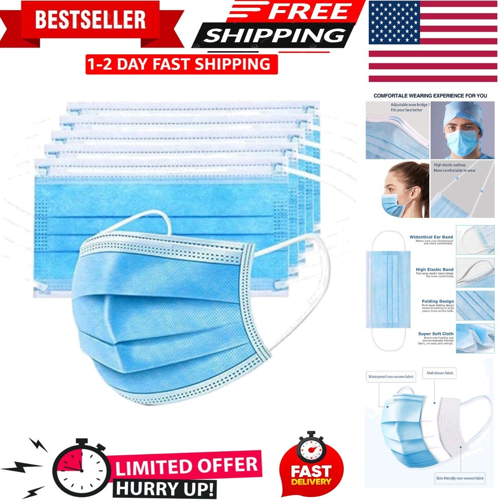 Latex-Free 100 Pack Safety Face Masks – ASTM Level 2 & 3 Layers Protection