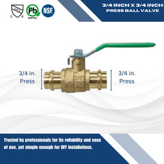 5 Pcs. 3/4″ Press Ball Valve, Press Fit Ball Valve Lead Free Brass, Full Port