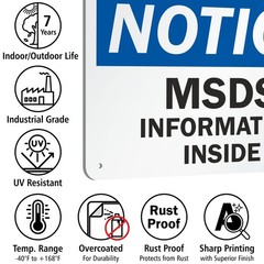 Notice MSDS Information Inside Safety Aluminum Metal Sign 7×10 Inch