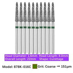 Vakker 10pc Dental 878K-016C Coarse Grit FG Diamond Burs Friction Grip Curettage
