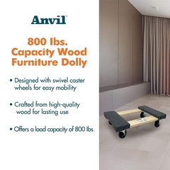 800 Lbs Capacity 18 In Wood Furniture Dolly Heavy Duty Moving Cart Wheels