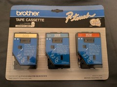 3 pack Brother P-touch Labels Tape Tc-30 Gold Blue Red on Clear 1/2 inch 12 mm