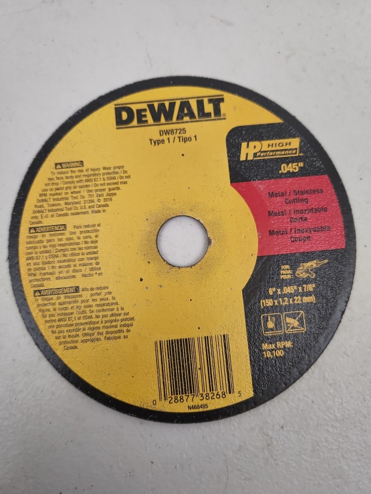DEWALT DW 8725 6″ THIN HP METAL CUTTING WHEEL 25 Pack