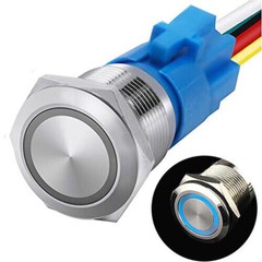 2Pc 19mm 12V LED ON OFF Push Button Power Switch Latching W/ Wire Socket Harness