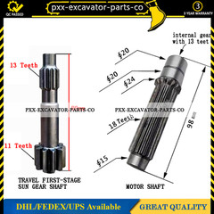 Fits Bobcat E32 Travel Motor Shaft 18T 98mm ,11T/13T 89mm Sun Gear Center Tooth