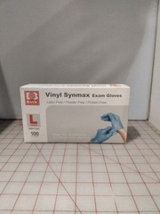 BASIC ~ VINYL SYNMAX EXAM GLOVES ~ LATEX FREE ~ POWDER FREE ~ 100 COUNT ~ LG – G
