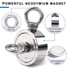 800 1300LB Neodymium Fishing Magnets Pulling Force Super Strong Round Rare Earth