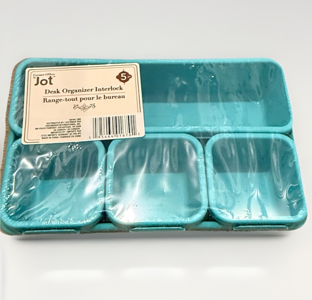 NEW by JOT, DESK ORGANIZER INTERLOCK 5 PIECES PLASTIC TEAL GREEN