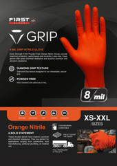 First Glove Volt Orange Nitrile Disposable Gloves 8 Mil Raised Diamond Texture